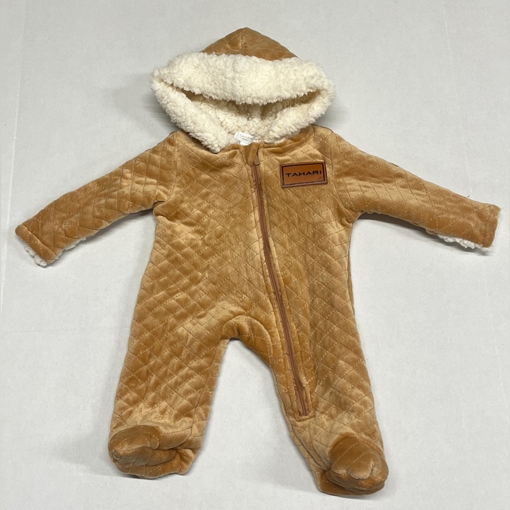Tahari Quilted Brown Kids Footie with Hood